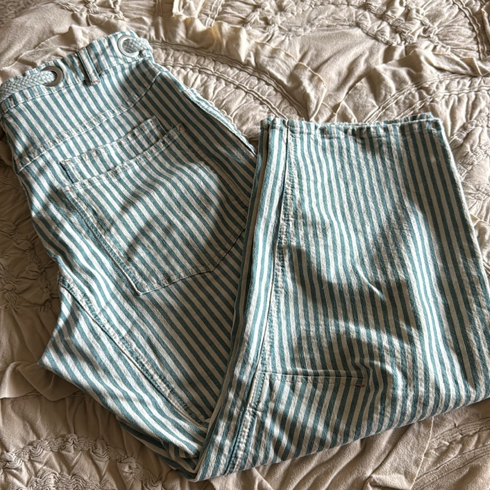 FREE PEOPLE RAILROAD LOW SLUNG JEANS - MINTY RAILROAD STRIPE - Picture 7 of 12